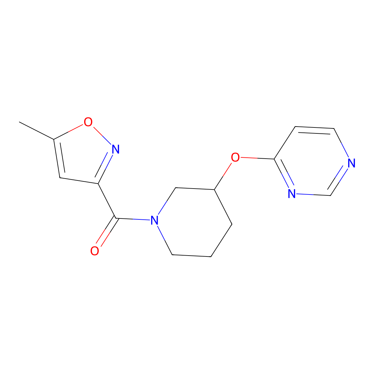 (5-Methylisoxazol-3-yl)(3-(pyrimidin-4-yloxy)piperidin-1-yl)methanone molecular structure, CAS 2034332-39-1