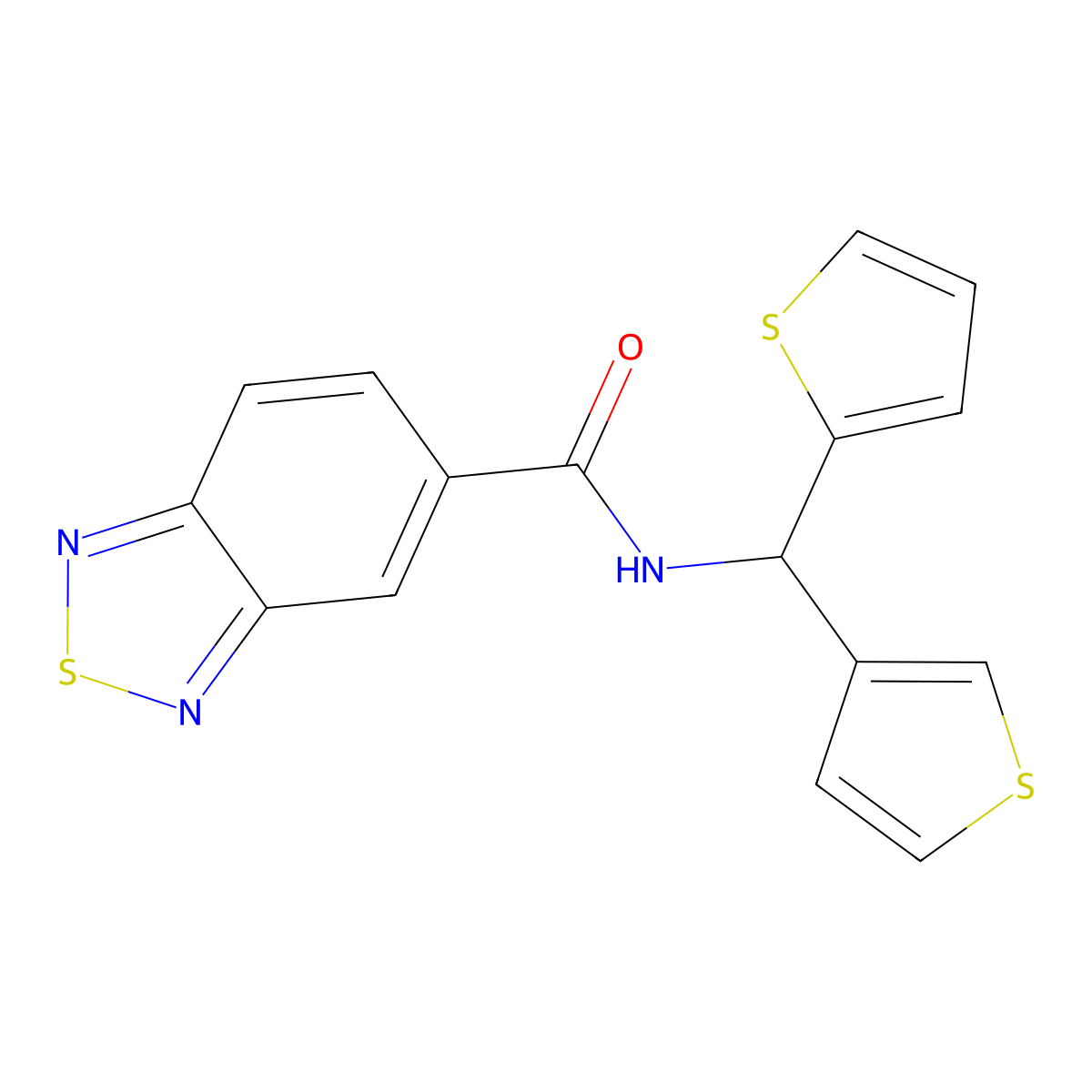 N-(thiophen-2-yl(thiophen-3-yl)methyl)benzo[c][1,2,5]thiadiazole-5-carboxamide molecular structure, CAS 2034332-40-4