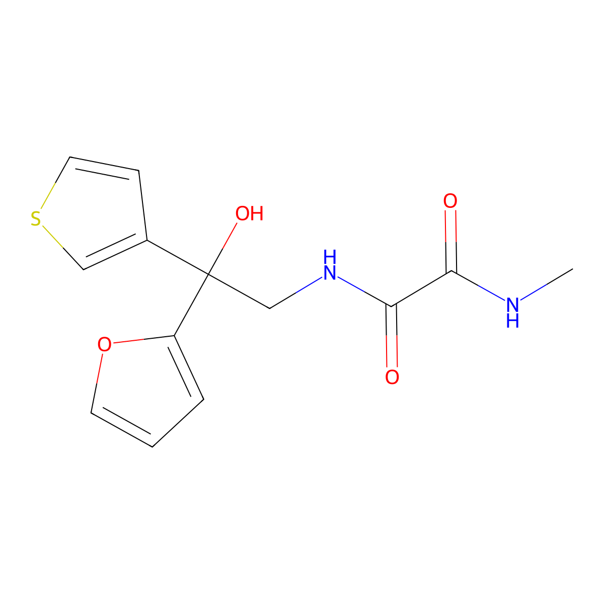 N1-(2-(furan-2-yl)-2-hydroxy-2-(thiophen-3-yl)ethyl)-N2-methyloxalamide molecular structure, CAS 2034332-44-8