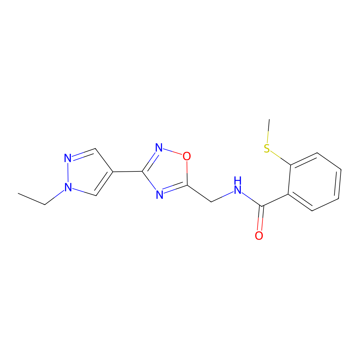 N-((3-(1-ethyl-1H-pyrazol-4-yl)-1,2,4-oxadiazol-5-yl)methyl)-2-(methylthio)benzamide molecular structure, CAS 2034332-45-9