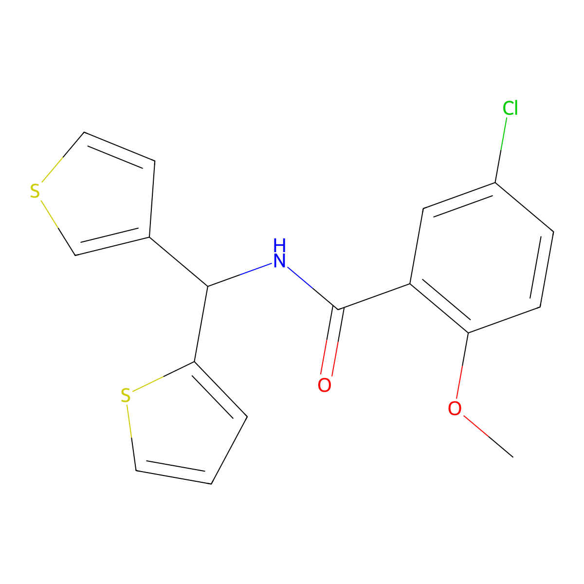 5-chloro-2-methoxy-N-(thiophen-2-yl(thiophen-3-yl)methyl)benzamide molecular structure, CAS 2034332-49-3