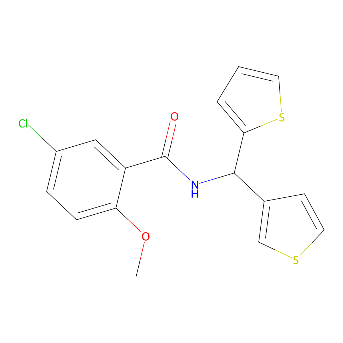 5-chloro-2-methoxy-N-(thiophen-2-yl(thiophen-3-yl)methyl)benzamide molecular structure, CAS 2034332-49-3