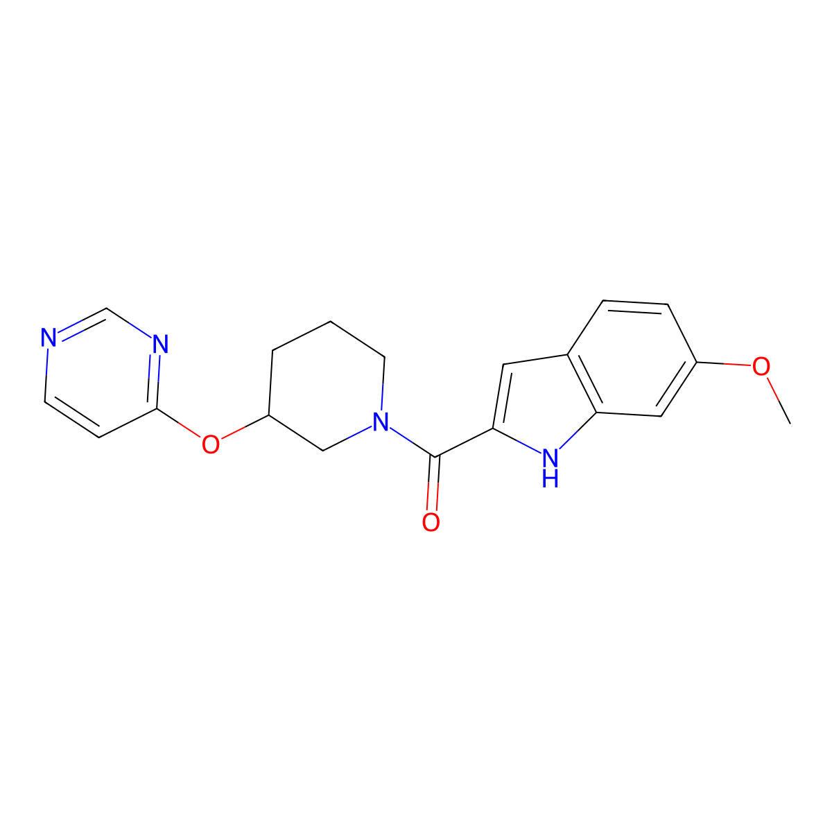 (6-methoxy-1H-indol-2-yl)(3-(pyrimidin-4-yloxy)piperidin-1-yl)methanone molecular structure, CAS 2034332-52-8
