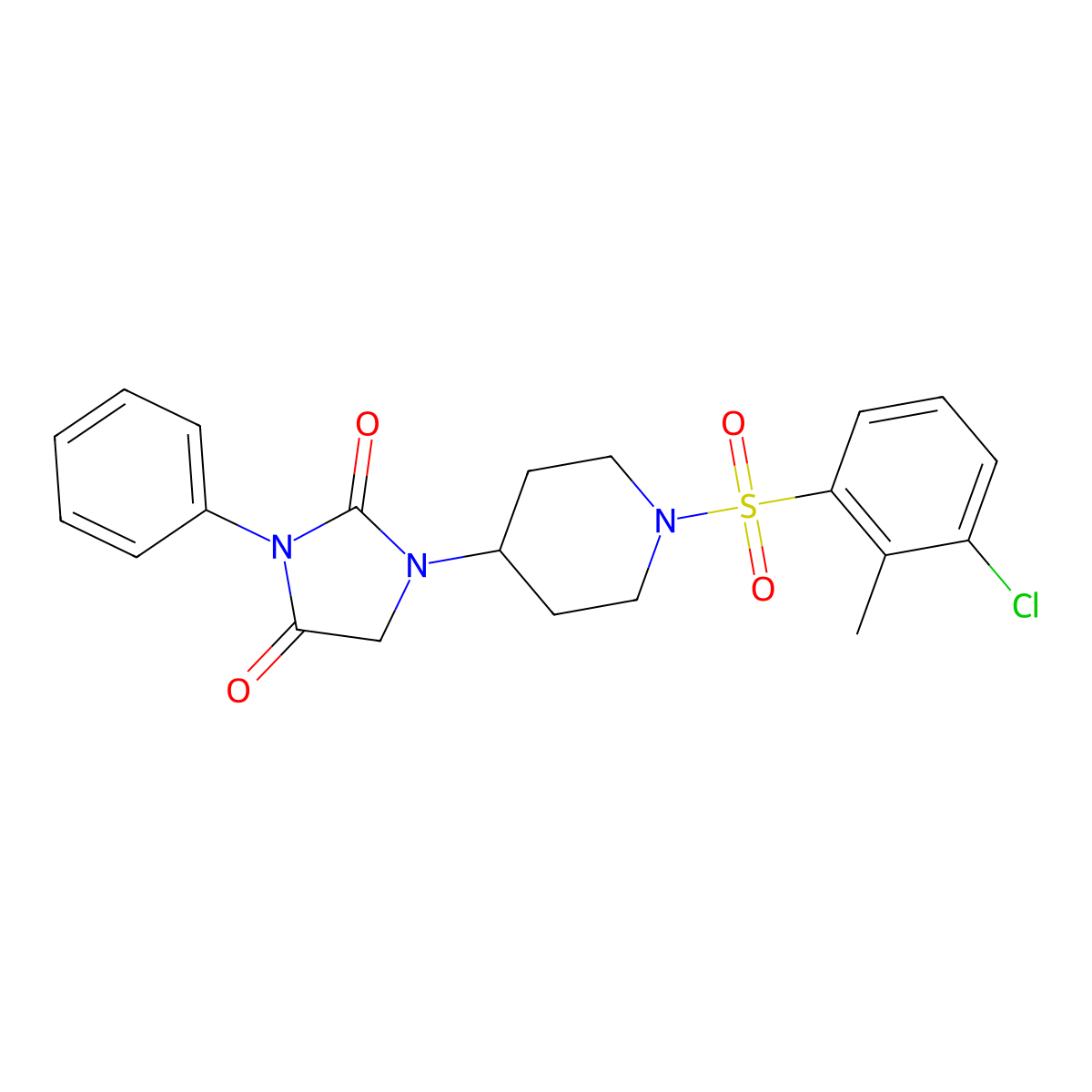 1-(1-((3-Chloro-2-methylphenyl)sulfonyl)piperidin-4-yl)-3-phenylimidazolidine-2,4-dione molecular structure, CAS 2034332-53-9