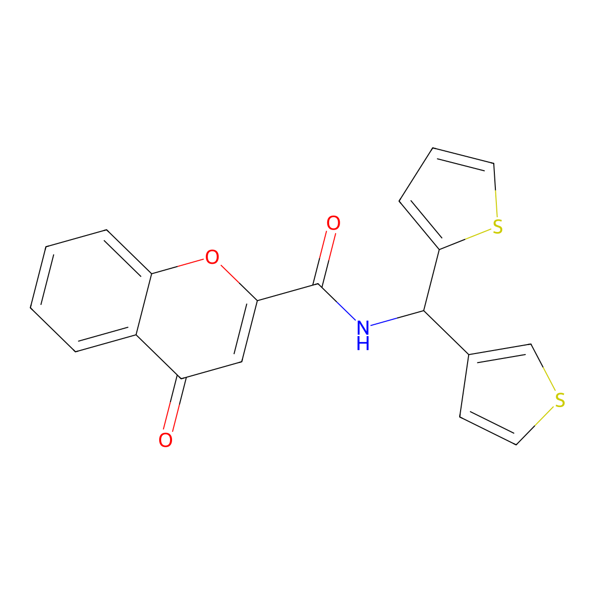 4-oxo-N-(thiophen-2-yl(thiophen-3-yl)methyl)-4H-chromene-2-carboxamide molecular structure, CAS 2034332-54-0