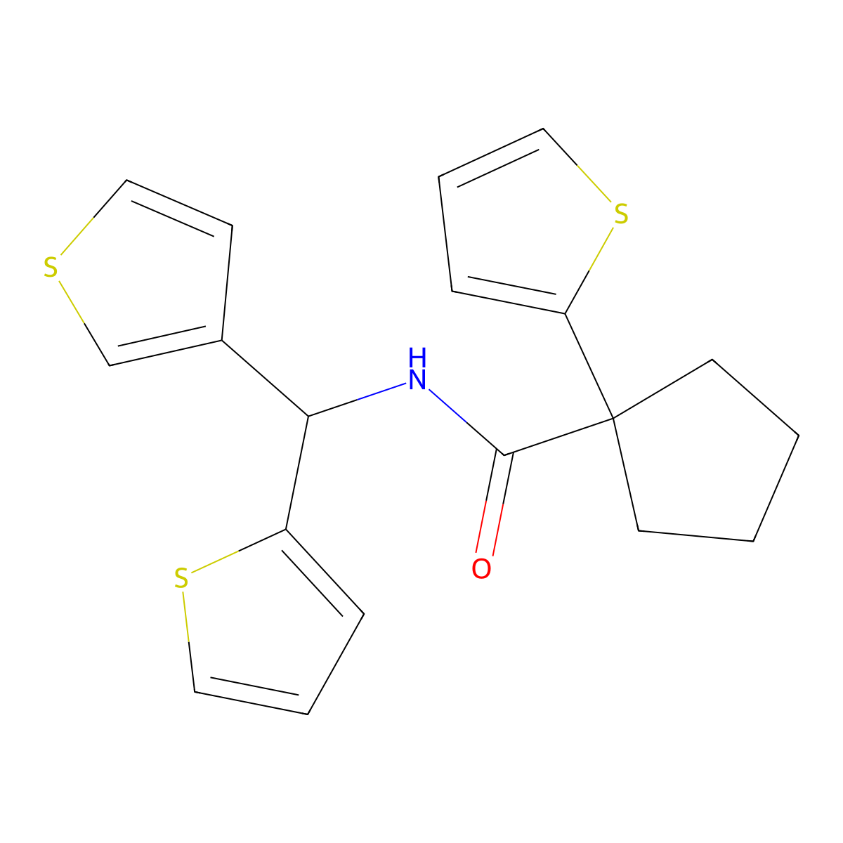 1-(thiophen-2-yl)-N-(thiophen-2-yl(thiophen-3-yl)methyl)cyclopentanecarboxamide molecular structure, CAS 2034332-57-3