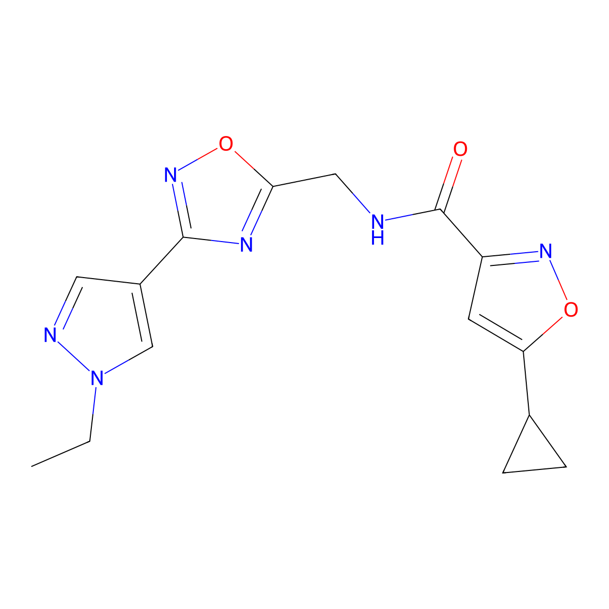 5-cyclopropyl-N-((3-(1-ethyl-1H-pyrazol-4-yl)-1,2,4-oxadiazol-5-yl)methyl)isoxazole-3-carboxamide molecular structure, CAS 2034332-59-5