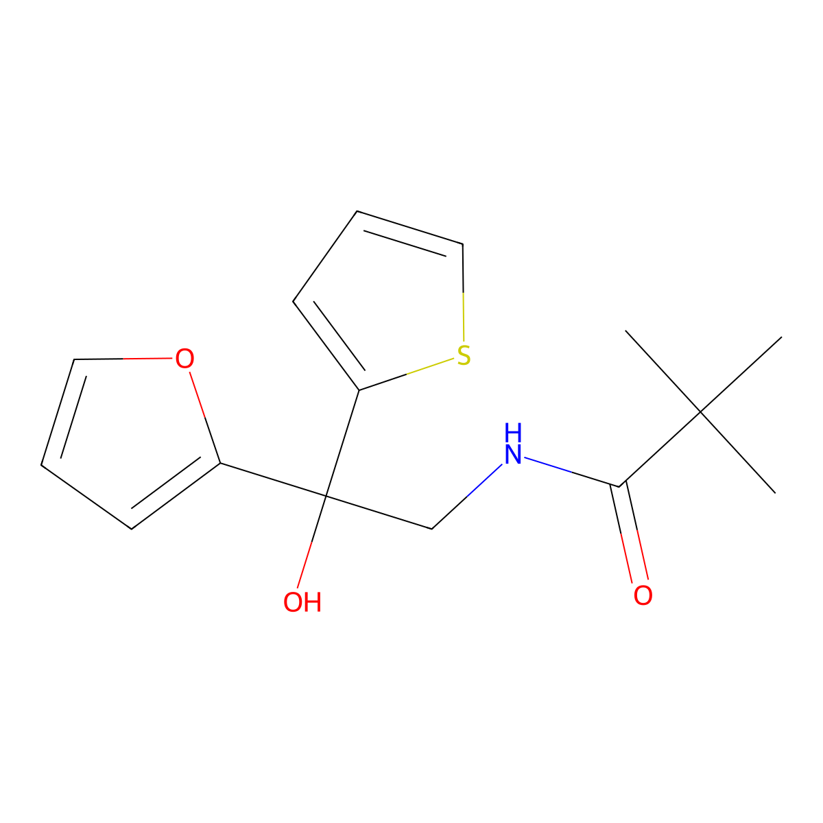 N-(2-(furan-2-yl)-2-hydroxy-2-(thiophen-2-yl)ethyl)pivalamide molecular structure, CAS 2034332-61-9