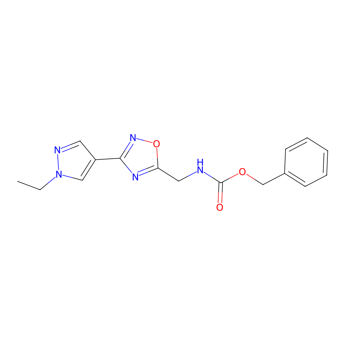 benzyl ((3-(1-ethyl-1H-pyrazol-4-yl)-1,2,4-oxadiazol-5-yl)methyl)carbamate molecular structure, CAS 2034332-75-5