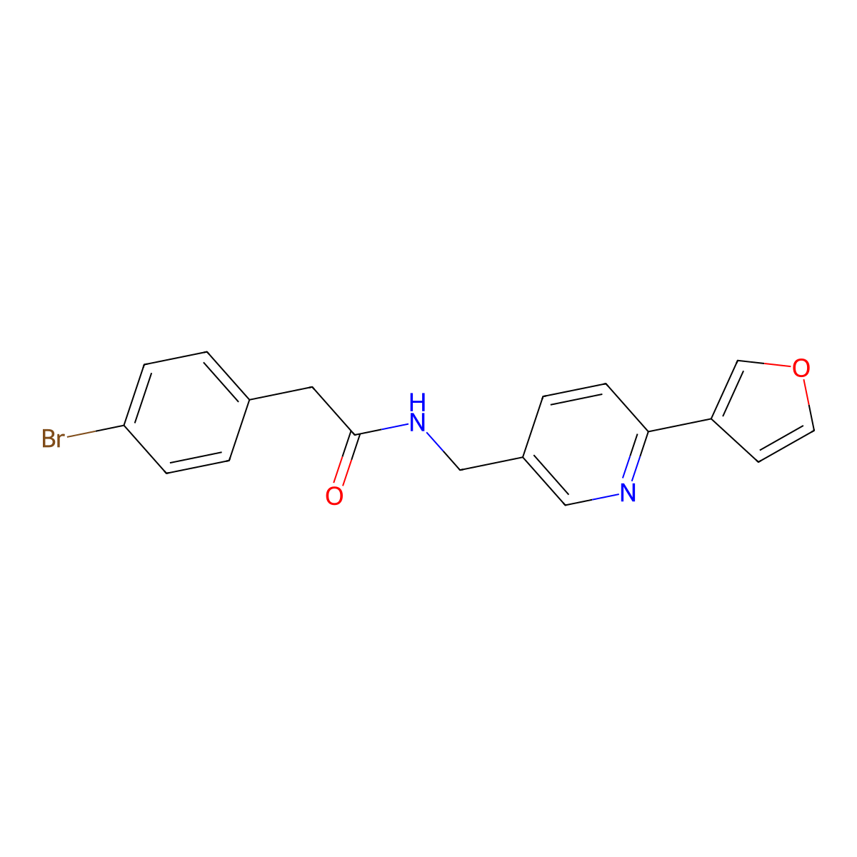 2-(4-bromophenyl)-N-{[6-(furan-3-yl)pyridin-3-yl]methyl}acetamide molecular structure, CAS 2034332-76-6