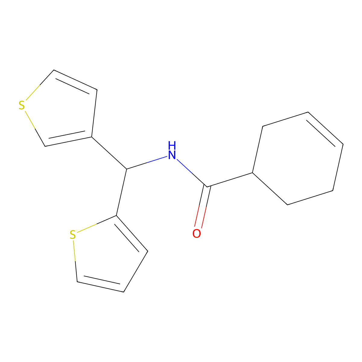 N-(thiophen-2-yl(thiophen-3-yl)methyl)cyclohex-3-enecarboxamide molecular structure, CAS 2034332-83-5