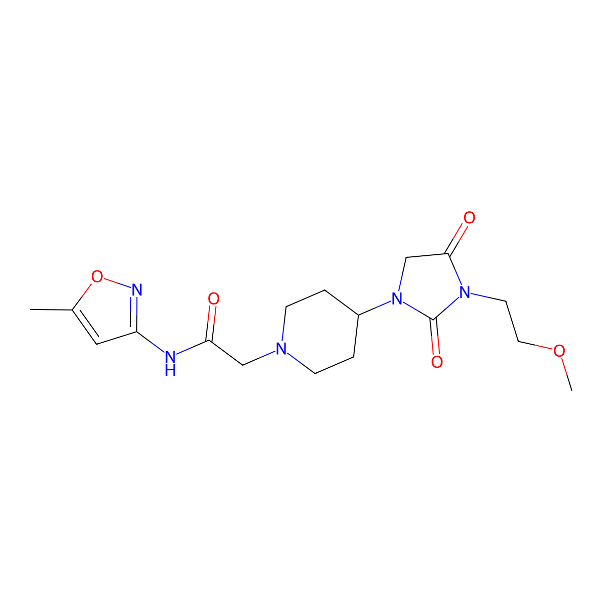 2-(4-(3-(2-methoxyethyl)-2,4-dioxoimidazolidin-1-yl)piperidin-1-yl)-N-(5-methylisoxazol-3-yl)acetamide molecular structure, CAS 2034332-85-7