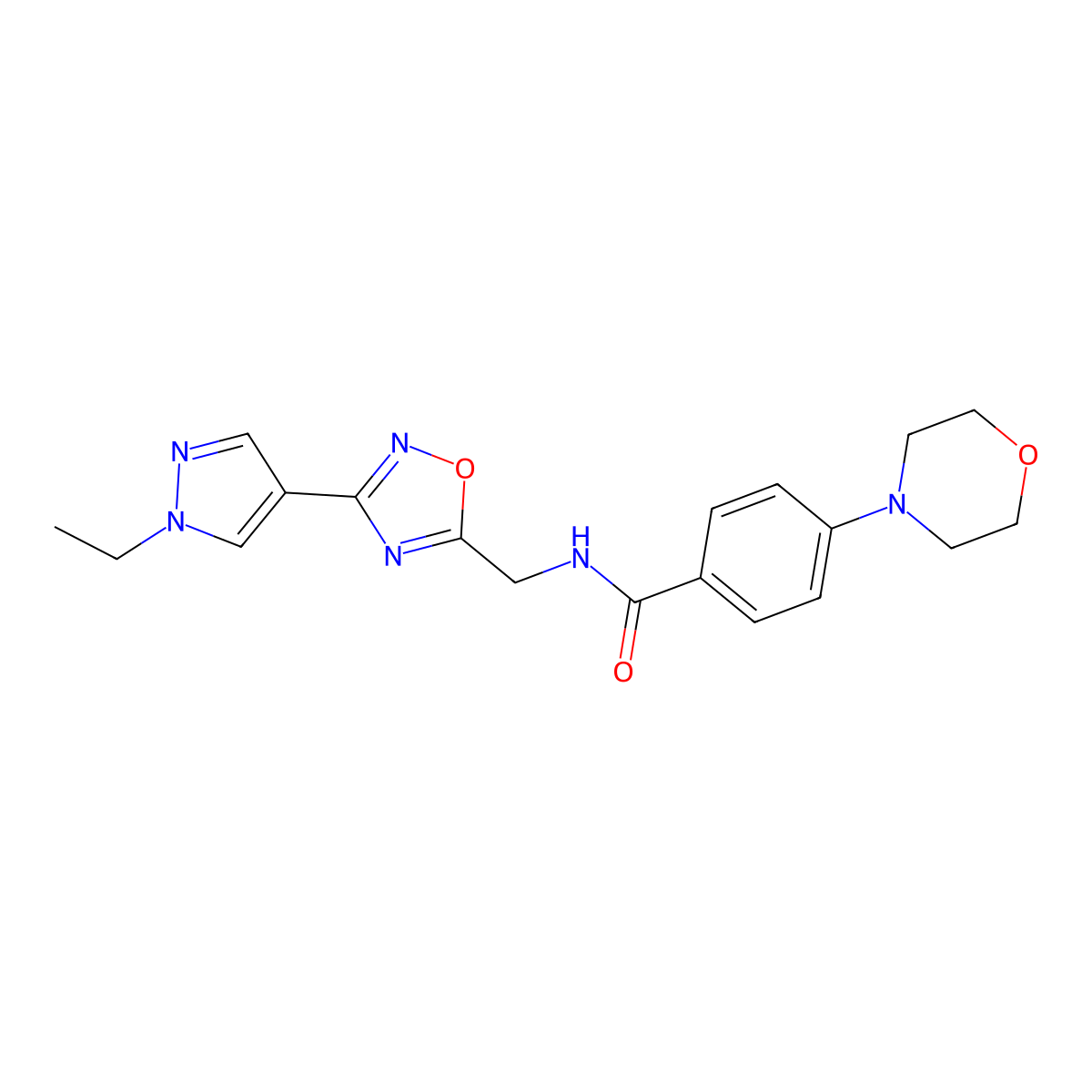 N-((3-(1-ethyl-1H-pyrazol-4-yl)-1,2,4-oxadiazol-5-yl)methyl)-4-morpholinobenzamide molecular structure, CAS 2034332-86-8