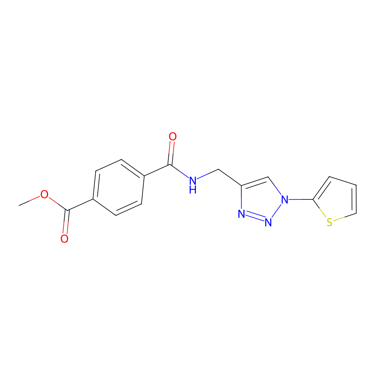 methyl 4-(((1-(thiophen-2-yl)-1H-1,2,3-triazol-4-yl)methyl)carbamoyl)benzoate molecular structure, CAS 2034332-87-9