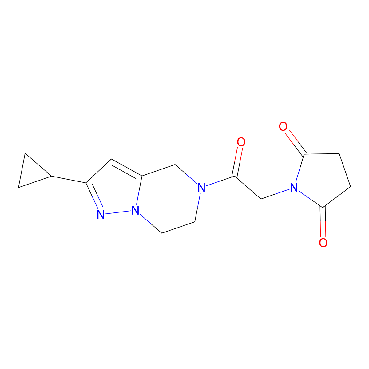 1-(2-(2-cyclopropyl-6,7-dihydropyrazolo[1,5-a]pyrazin-5(4H)-yl)-2-oxoethyl)pyrrolidine-2,5-dione molecular structure, CAS 2034332-88-0
