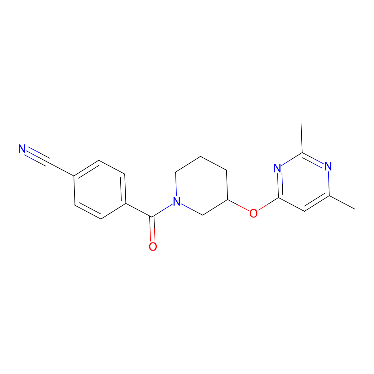 4-(3-((2,6-Dimethylpyrimidin-4-yl)oxy)piperidine-1-carbonyl)benzonitrile molecular structure, CAS 2034332-89-1