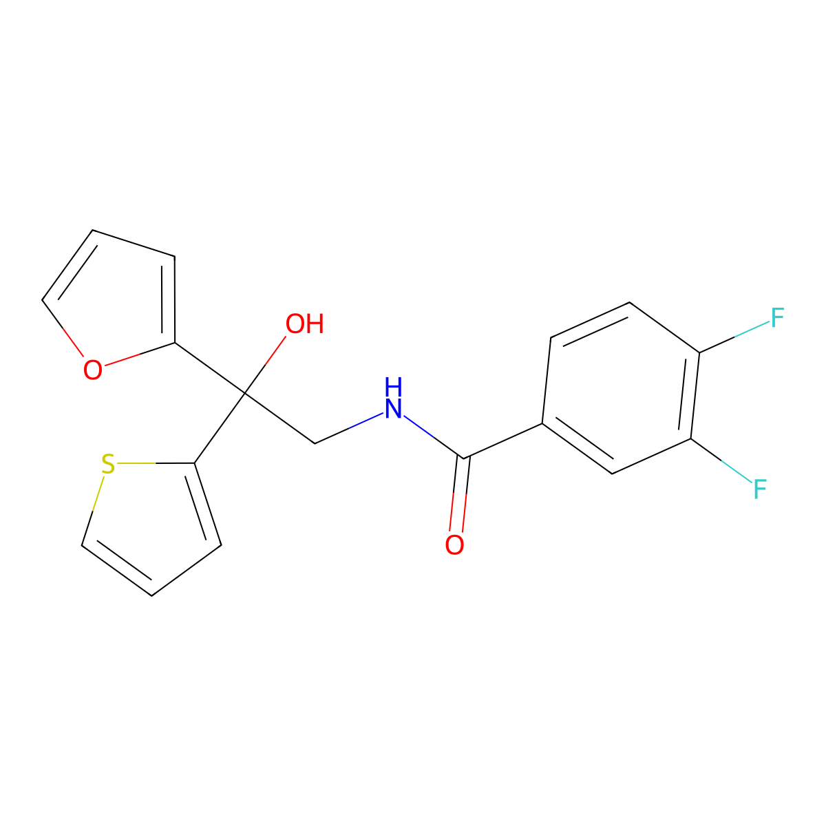 3,4-difluoro-N-(2-(furan-2-yl)-2-hydroxy-2-(thiophen-2-yl)ethyl)benzamide molecular structure, CAS 2034332-90-4