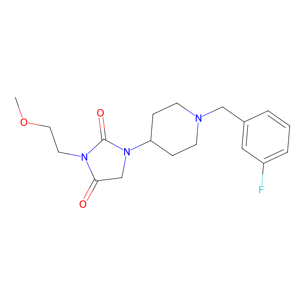 1-(1-(3-Fluorobenzyl)piperidin-4-yl)-3-(2-methoxyethyl)imidazolidine-2,4-dione molecular structure, CAS 2034332-94-8