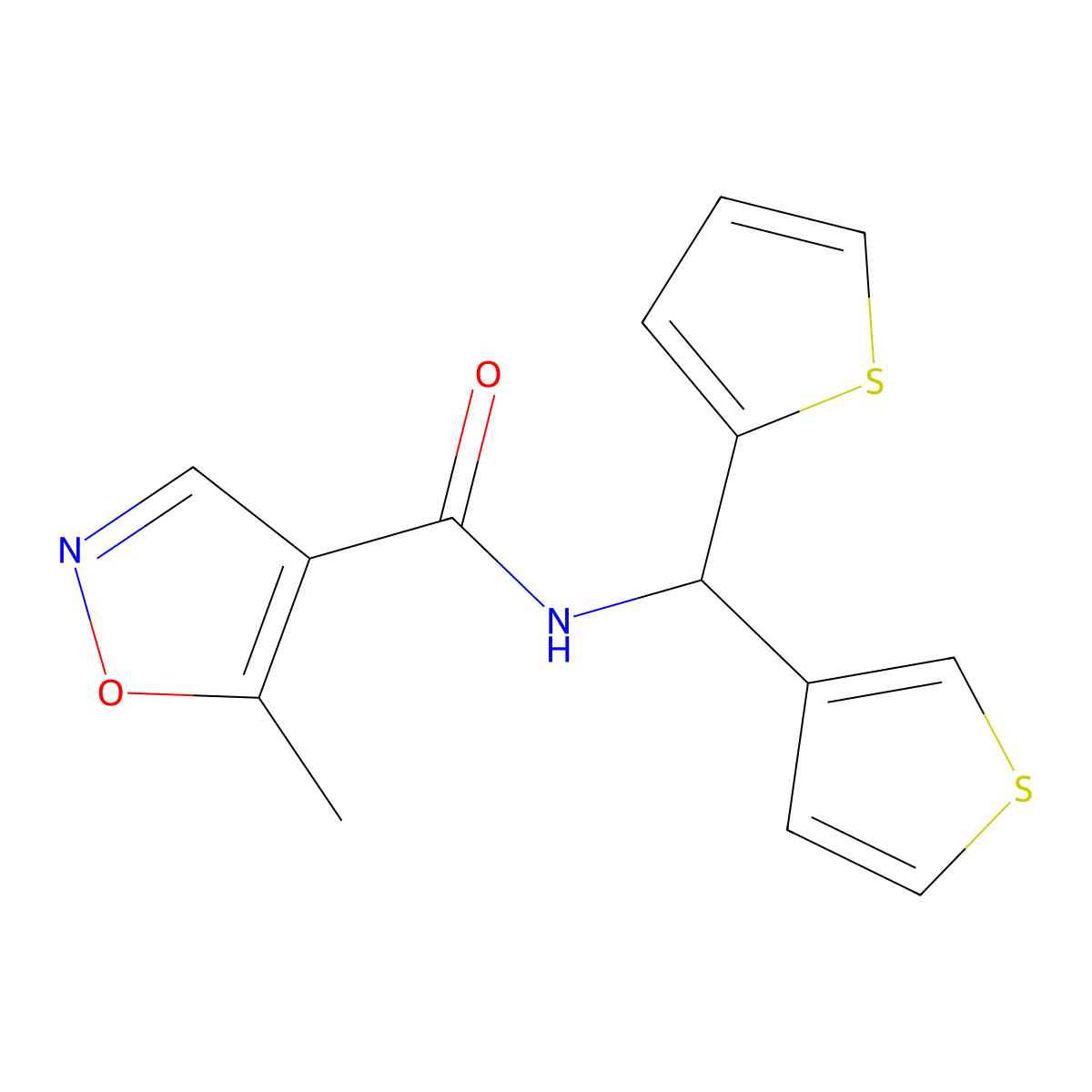 5-methyl-N-(thiophen-2-yl(thiophen-3-yl)methyl)isoxazole-4-carboxamide molecular structure, CAS 2034332-97-1