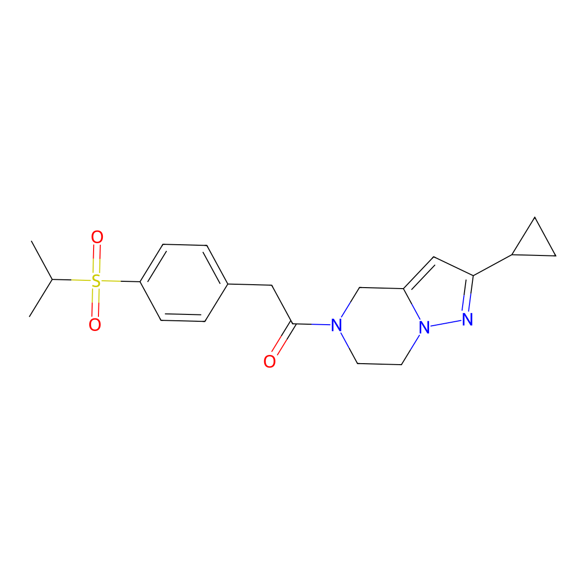 1-(2-cyclopropyl-6,7-dihydropyrazolo[1,5-a]pyrazin-5(4H)-yl)-2-(4-(isopropylsulfonyl)phenyl)ethanone molecular structure, CAS 2034333-00-9