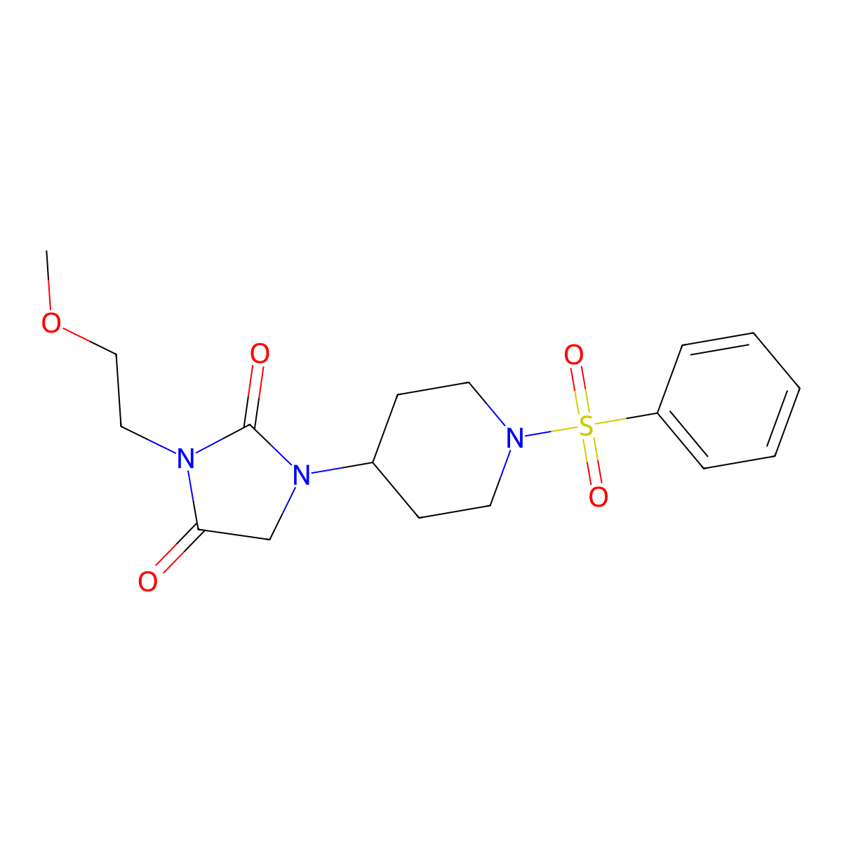 1-[1-(Benzenesulfonyl)piperidin-4-yl]-3-(2-methoxyethyl)imidazolidine-2,4-dione molecular structure, CAS 2034333-02-1