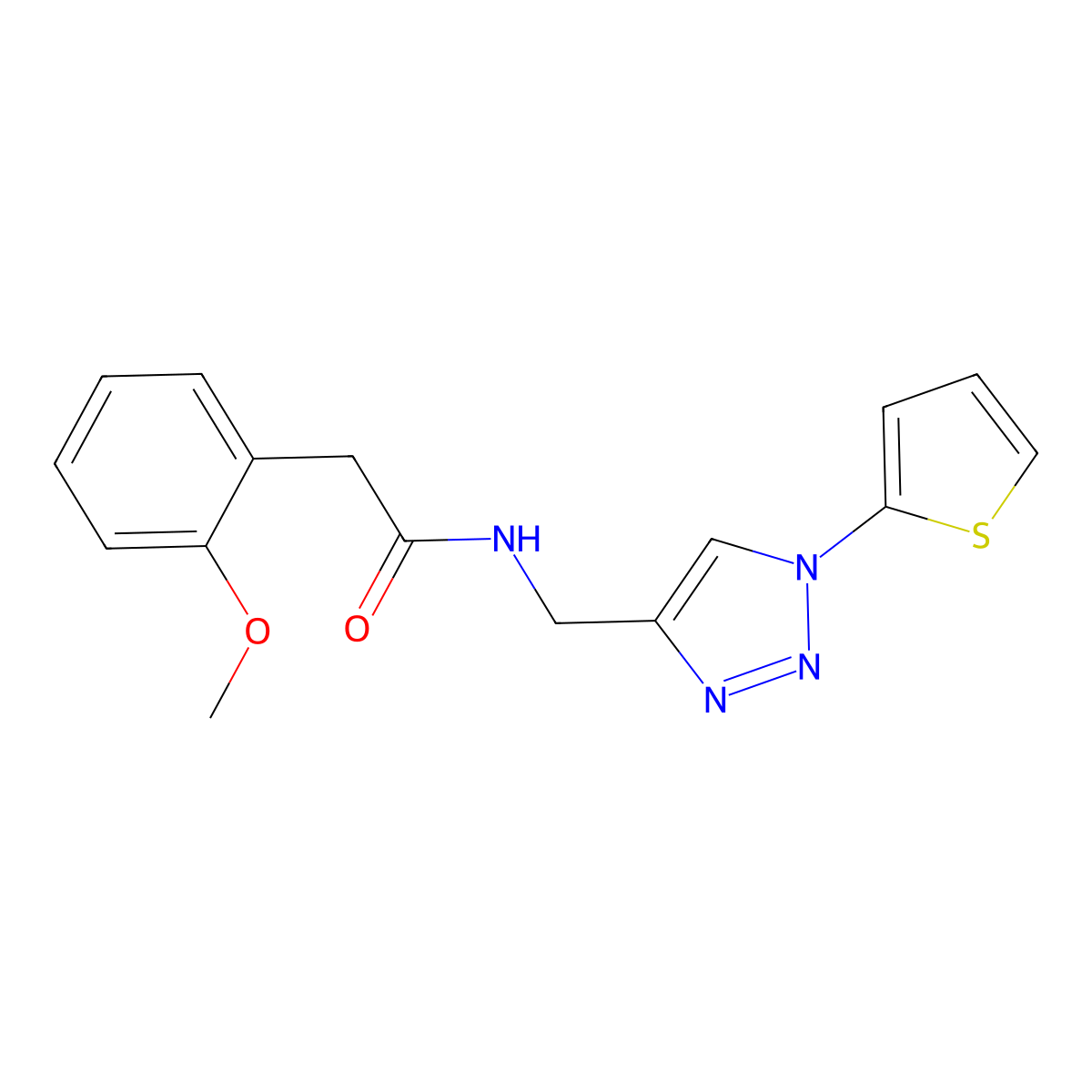 2-(2-methoxyphenyl)-N-((1-(thiophen-2-yl)-1H-1,2,3-triazol-4-yl)methyl)acetamide molecular structure, CAS 2034333-04-3
