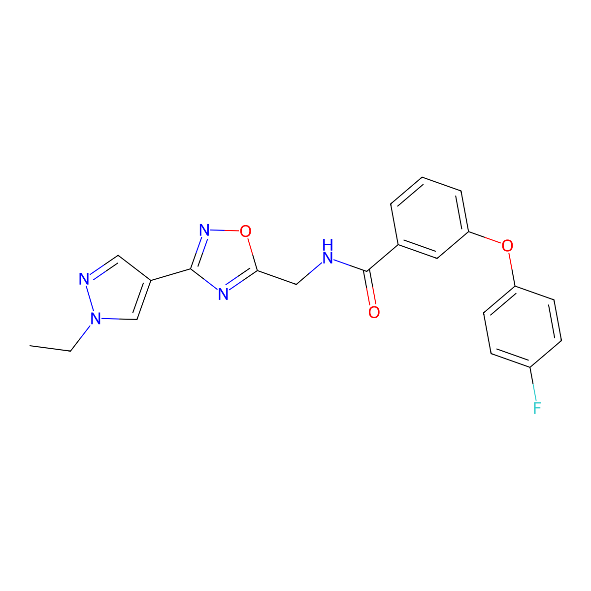 N-((3-(1-ethyl-1H-pyrazol-4-yl)-1,2,4-oxadiazol-5-yl)methyl)-3-(4-fluorophenoxy)benzamide molecular structure, CAS 2034333-05-4
