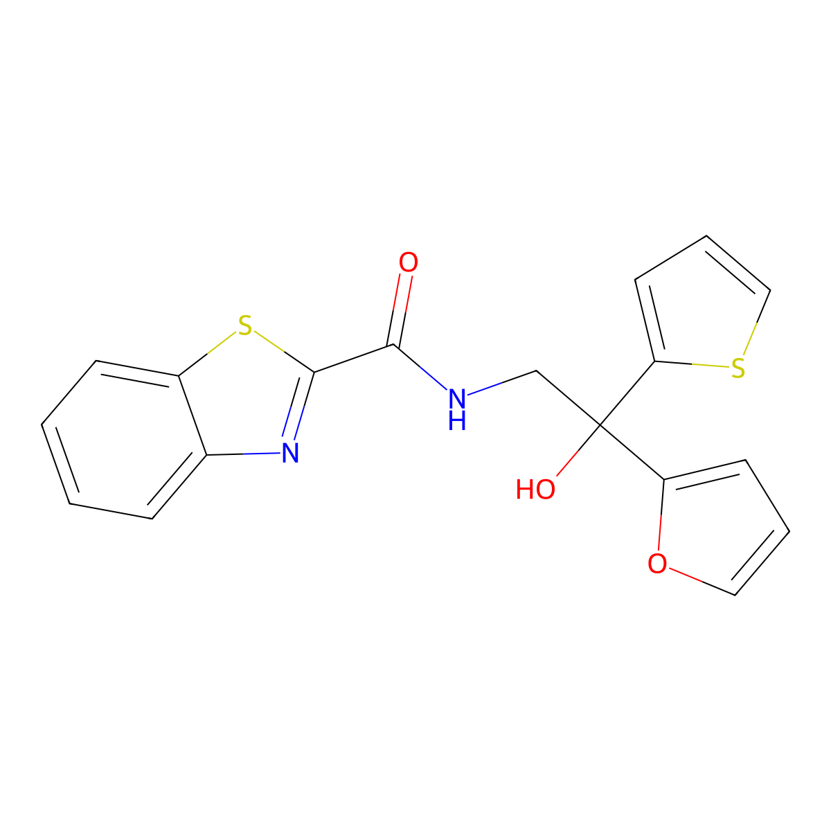 N-(2-(furan-2-yl)-2-hydroxy-2-(thiophen-2-yl)ethyl)benzo[d]thiazole-2-carboxamide molecular structure, CAS 2034333-10-1