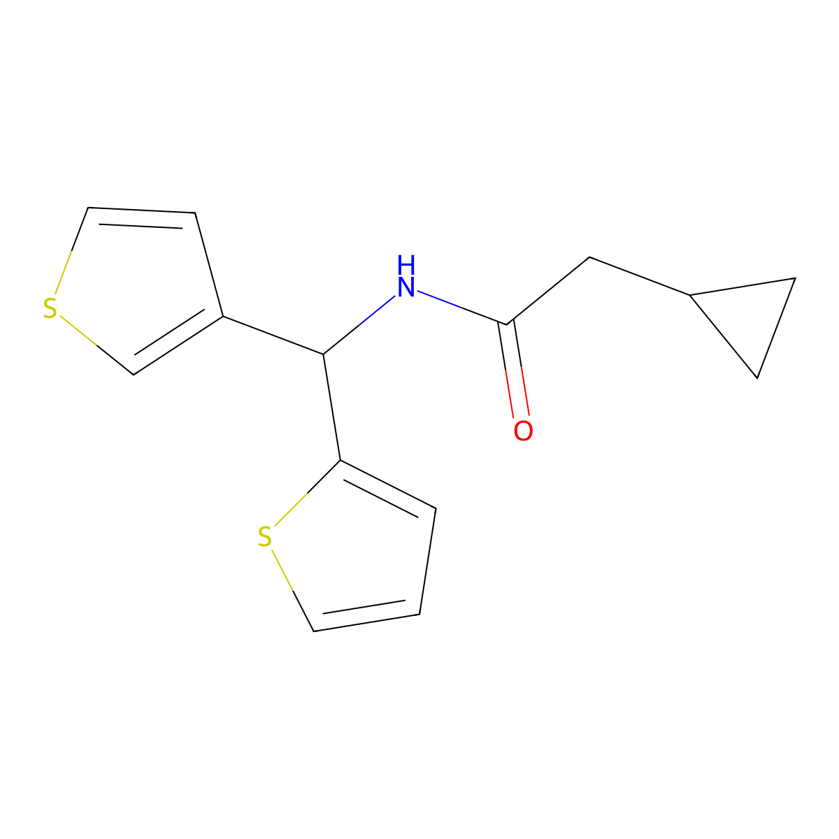 2-cyclopropyl-N-(thiophen-2-yl(thiophen-3-yl)methyl)acetamide molecular structure, CAS 2034333-15-6