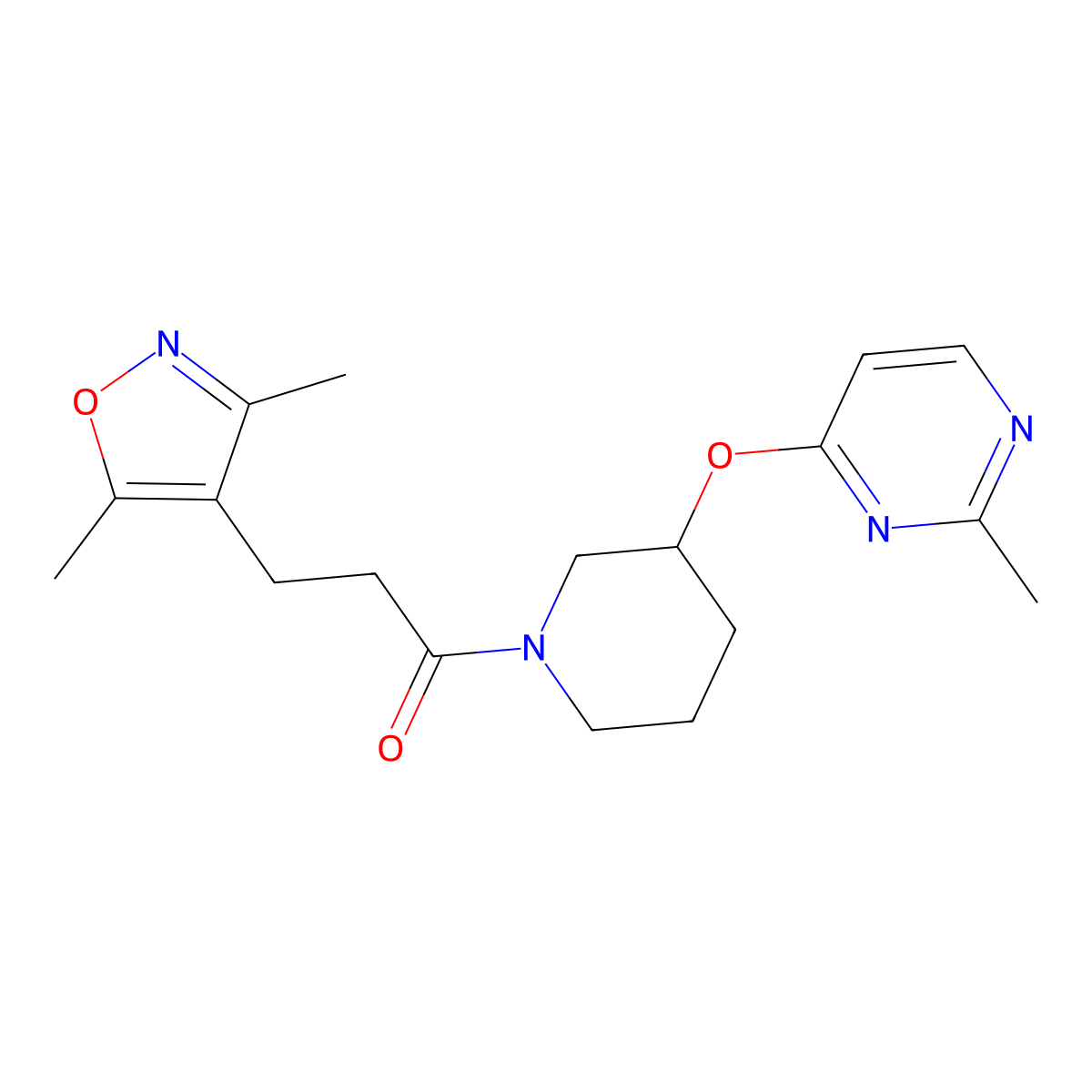 3-(3,5-Dimethylisoxazol-4-yl)-1-(3-((2-methylpyrimidin-4-yl)oxy)piperidin-1-yl)propan-1-one molecular structure, CAS 2034333-16-7