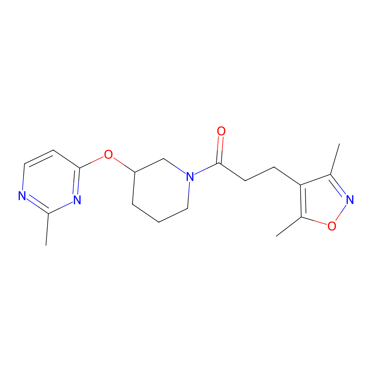 3-(3,5-Dimethylisoxazol-4-yl)-1-(3-((2-methylpyrimidin-4-yl)oxy)piperidin-1-yl)propan-1-one molecular structure, CAS 2034333-16-7