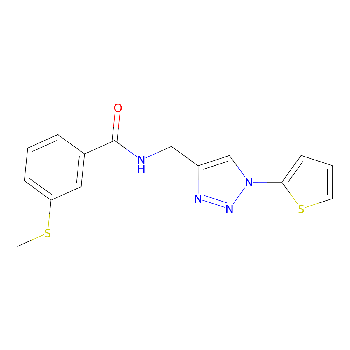 3-(methylthio)-N-((1-(thiophen-2-yl)-1H-1,2,3-triazol-4-yl)methyl)benzamide molecular structure, CAS 2034333-18-9