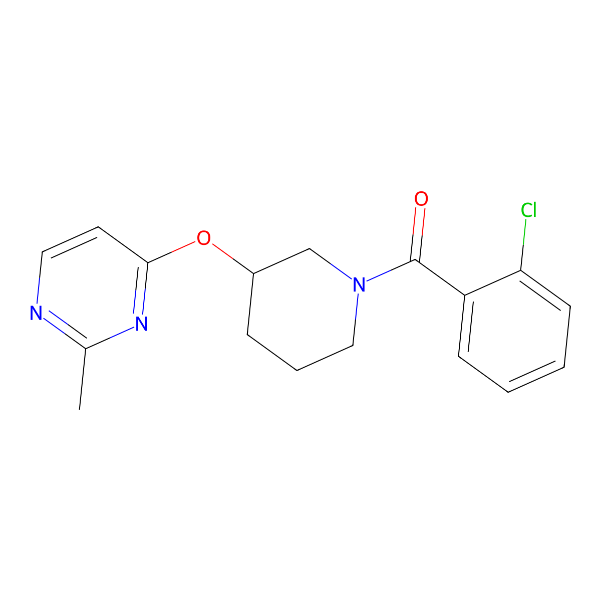 (2-Chlorophenyl)(3-((2-methylpyrimidin-4-yl)oxy)piperidin-1-yl)methanone molecular structure, CAS 2034333-24-7