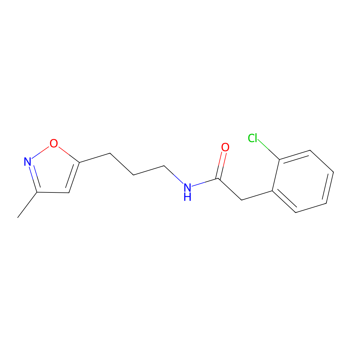 2-(2-chlorophenyl)-N-(3-(3-methylisoxazol-5-yl)propyl)acetamide molecular structure, CAS 2034333-27-0