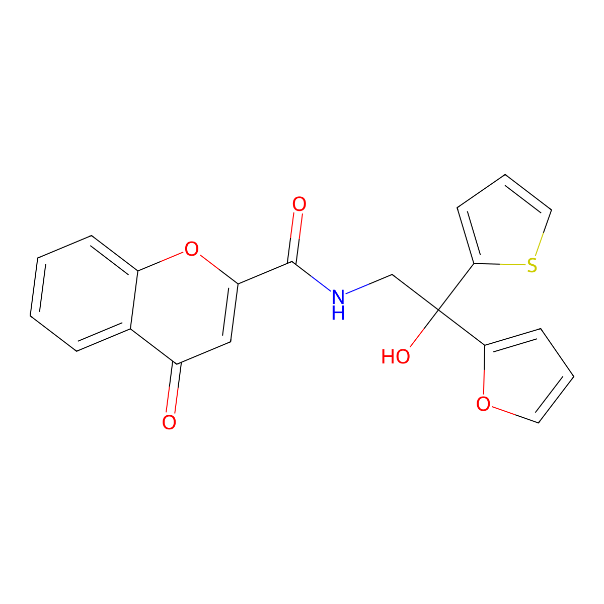 N-(2-(furan-2-yl)-2-hydroxy-2-(thiophen-2-yl)ethyl)-4-oxo-4H-chromene-2-carboxamide molecular structure, CAS 2034333-29-2