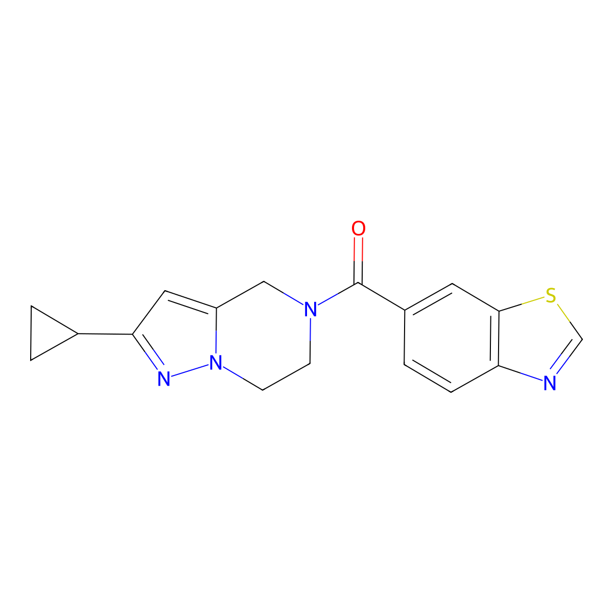 benzo[d]thiazol-6-yl(2-cyclopropyl-6,7-dihydropyrazolo[1,5-a]pyrazin-5(4H)-yl)methanone molecular structure, CAS 2034333-32-7