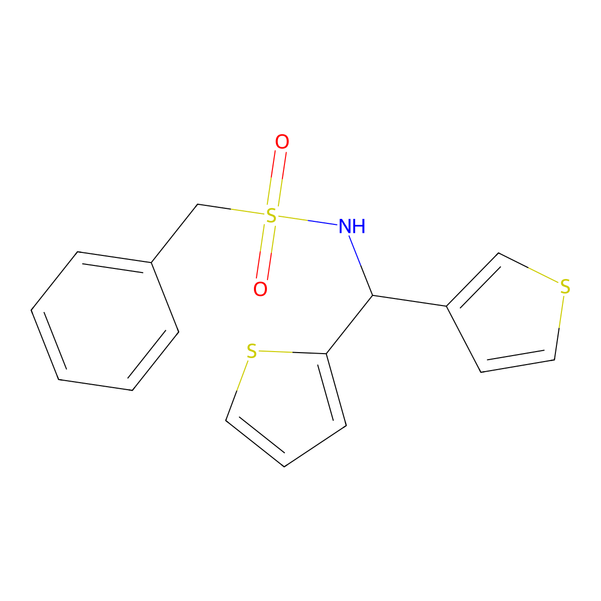 1-phenyl-N-(thiophen-2-yl(thiophen-3-yl)methyl)methanesulfonamide molecular structure, CAS 2034333-33-8