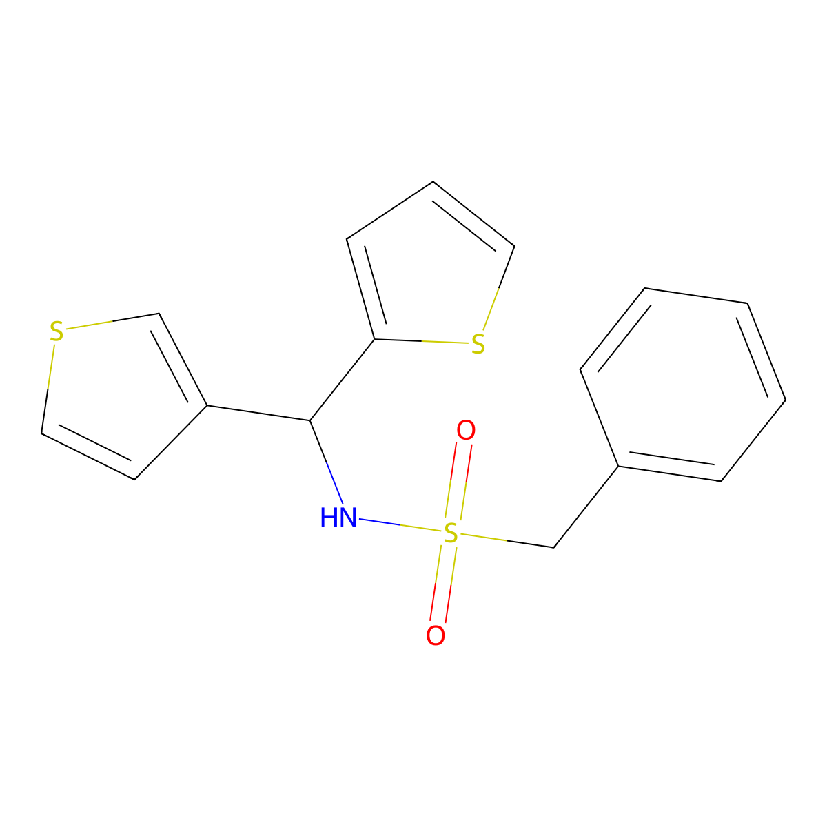 1-phenyl-N-(thiophen-2-yl(thiophen-3-yl)methyl)methanesulfonamide molecular structure, CAS 2034333-33-8