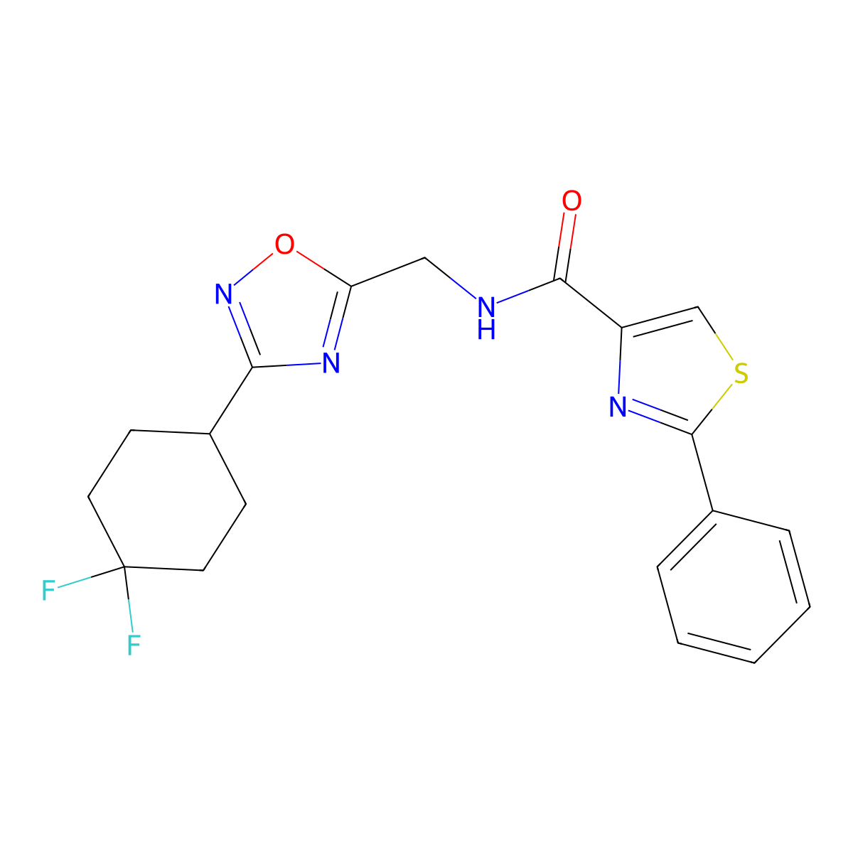 N-((3-(4,4-difluorocyclohexyl)-1,2,4-oxadiazol-5-yl)methyl)-2-phenylthiazole-4-carboxamide molecular structure, CAS 2034333-39-4