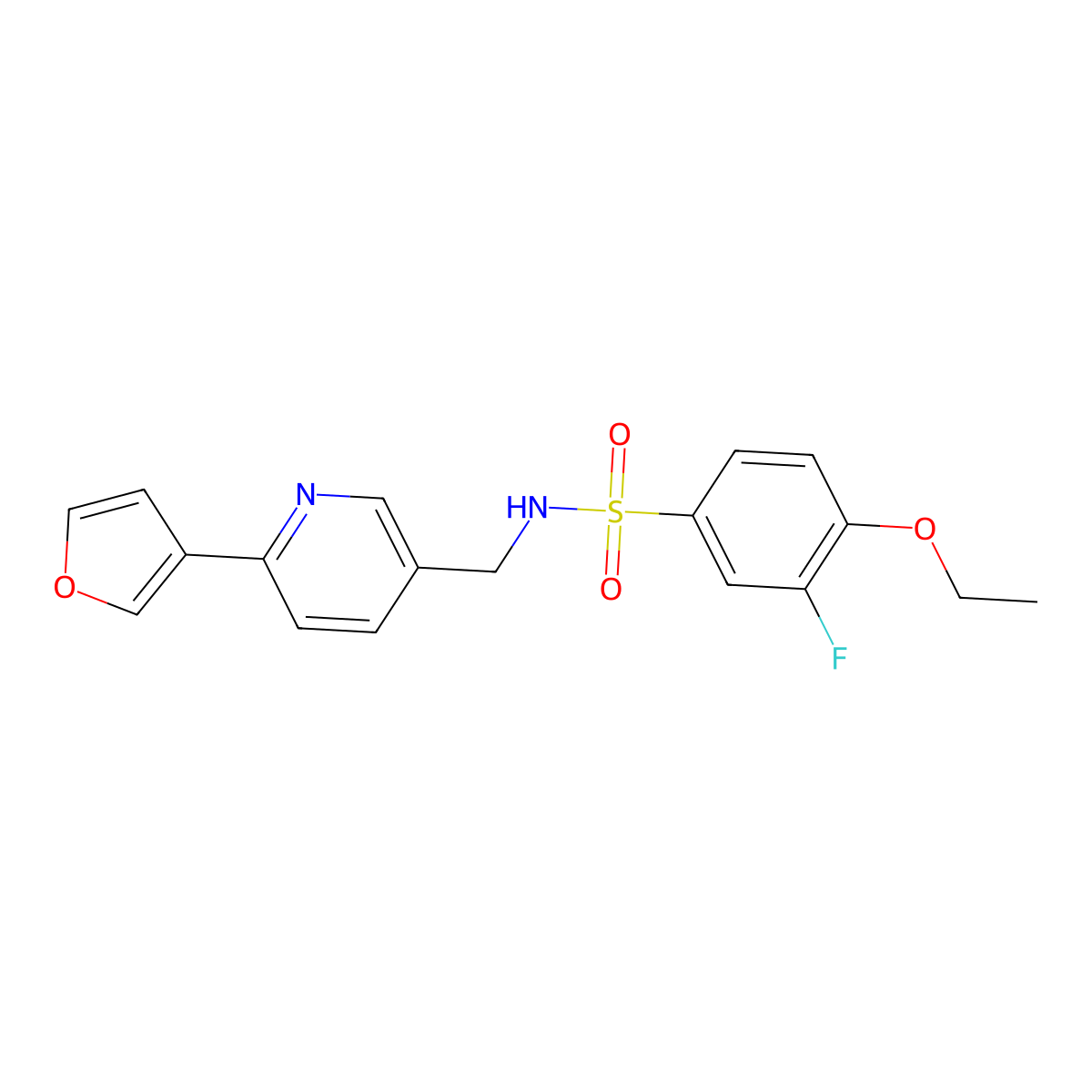 4-ethoxy-3-fluoro-N-((6-(furan-3-yl)pyridin-3-yl)methyl)benzenesulfonamide molecular structure, CAS 2034333-40-7