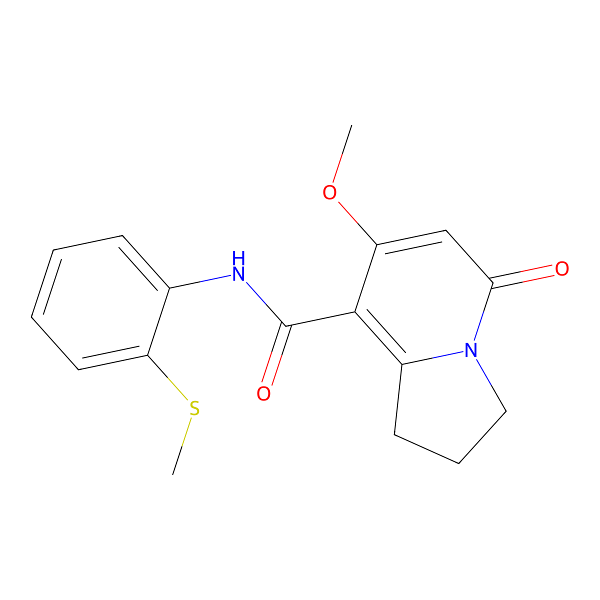 7-methoxy-N-(2-(methylthio)phenyl)-5-oxo-1,2,3,5-tetrahydroindolizine-8-carboxamide molecular structure, CAS 2034333-43-0
