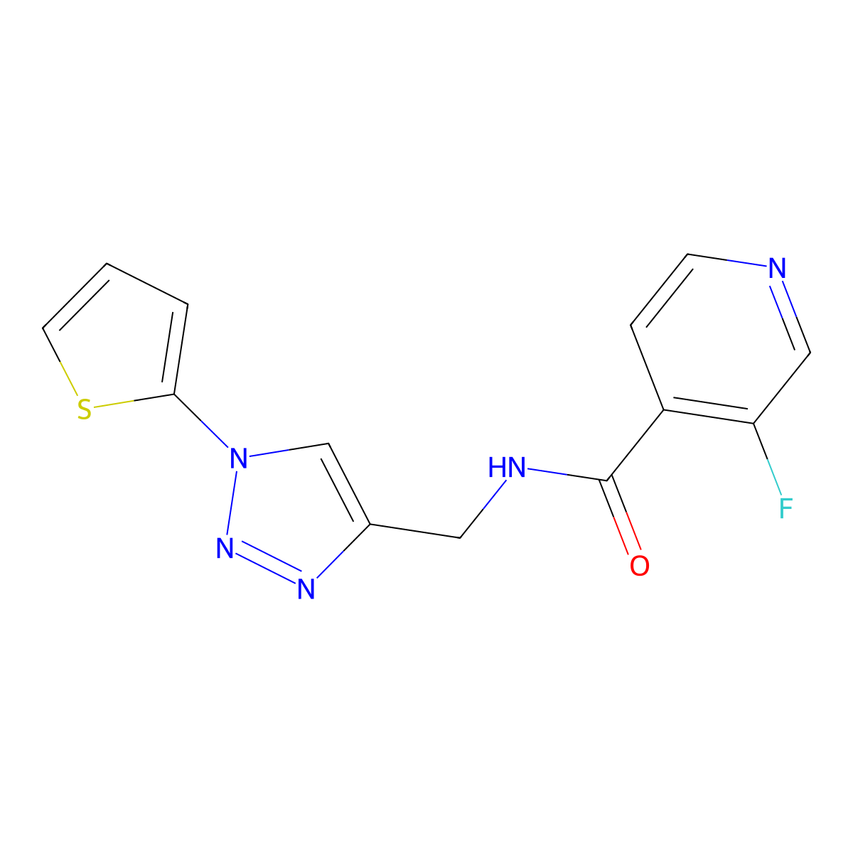 3-fluoro-N-((1-(thiophen-2-yl)-1H-1,2,3-triazol-4-yl)methyl)isonicotinamide molecular structure, CAS 2034333-48-5