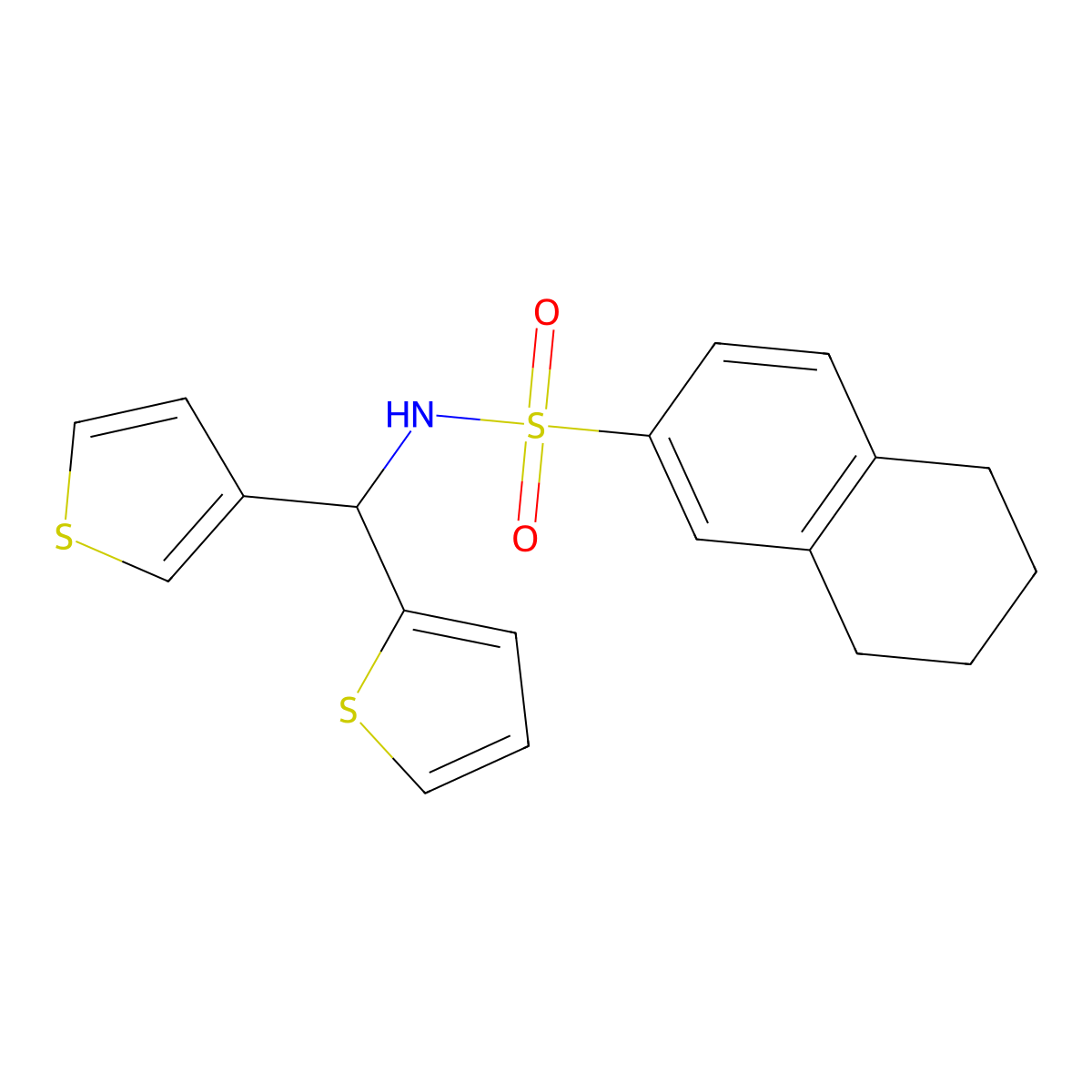 N-(thiophen-2-yl(thiophen-3-yl)methyl)-5,6,7,8-tetrahydronaphthalene-2-sulfonamide molecular structure, CAS 2034333-56-5