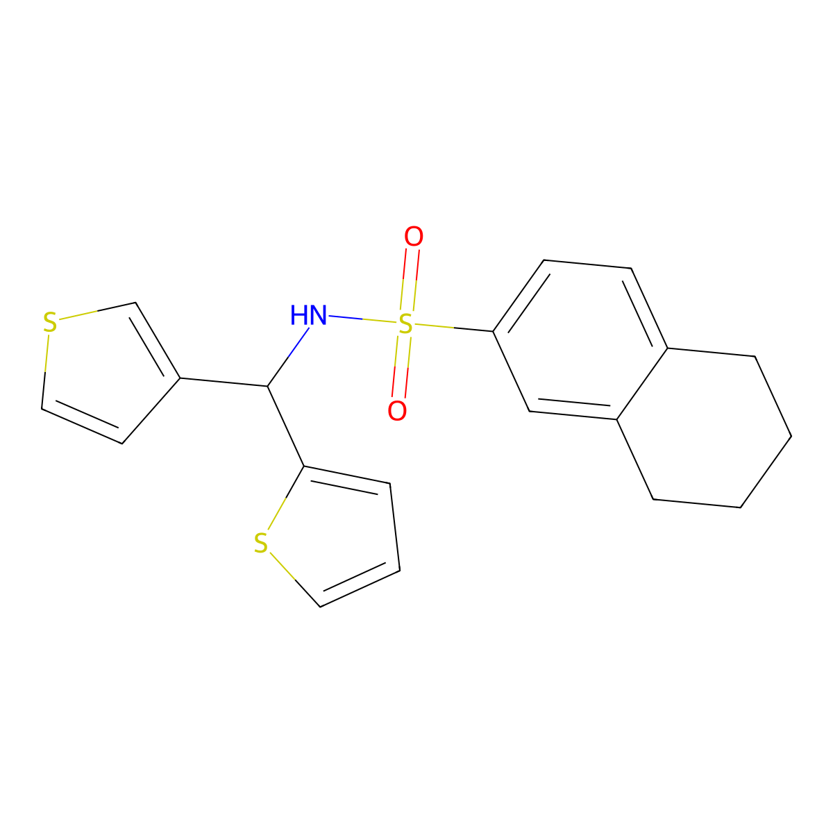 N-(thiophen-2-yl(thiophen-3-yl)methyl)-5,6,7,8-tetrahydronaphthalene-2-sulfonamide molecular structure, CAS 2034333-56-5