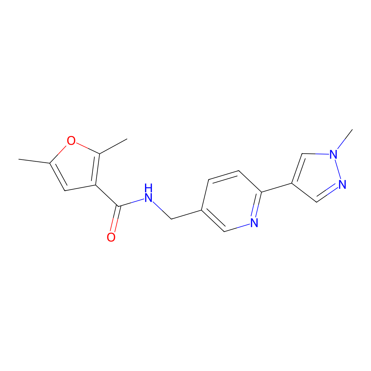 2,5-dimethyl-N-{[6-(1-methyl-1H-pyrazol-4-yl)pyridin-3-yl]methyl}furan-3-carboxamide molecular structure, CAS 2034333-59-8