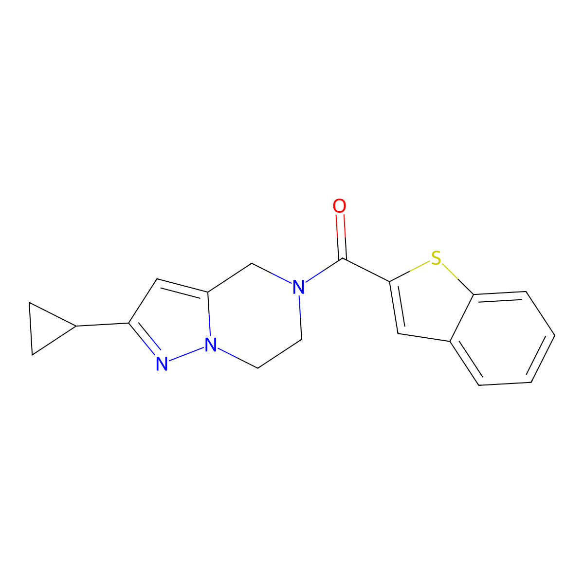 benzo[b]thiophen-2-yl(2-cyclopropyl-6,7-dihydropyrazolo[1,5-a]pyrazin-5(4H)-yl)methanone molecular structure, CAS 2034333-61-2
