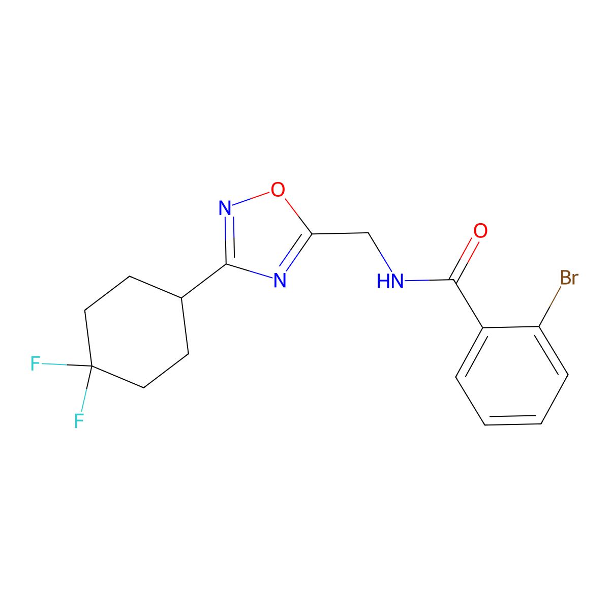 2-bromo-N-{[3-(4,4-difluorocyclohexyl)-1,2,4-oxadiazol-5-yl]methyl}benzamide molecular structure, CAS 2034333-62-3