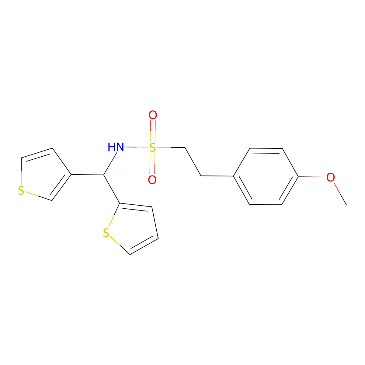 2-(4-methoxyphenyl)-N-(thiophen-2-yl(thiophen-3-yl)methyl)ethanesulfonamide molecular structure, CAS 2034333-65-6