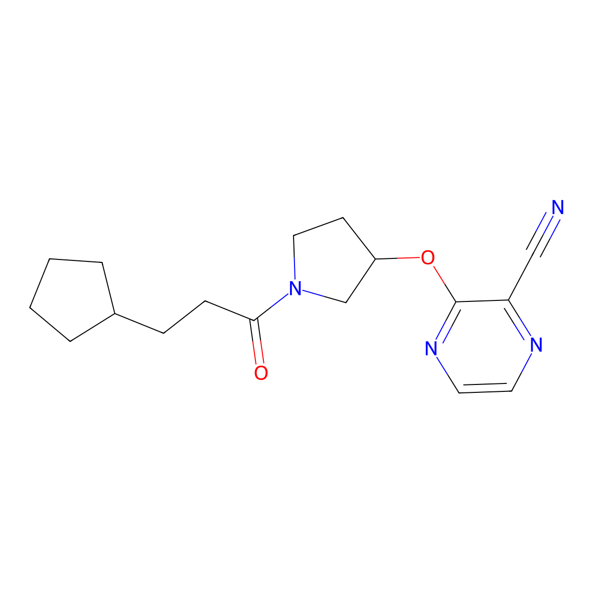 3-{[1-(3-Cyclopentylpropanoyl)pyrrolidin-3-yl]oxy}pyrazine-2-carbonitrile molecular structure, CAS 2034333-66-7