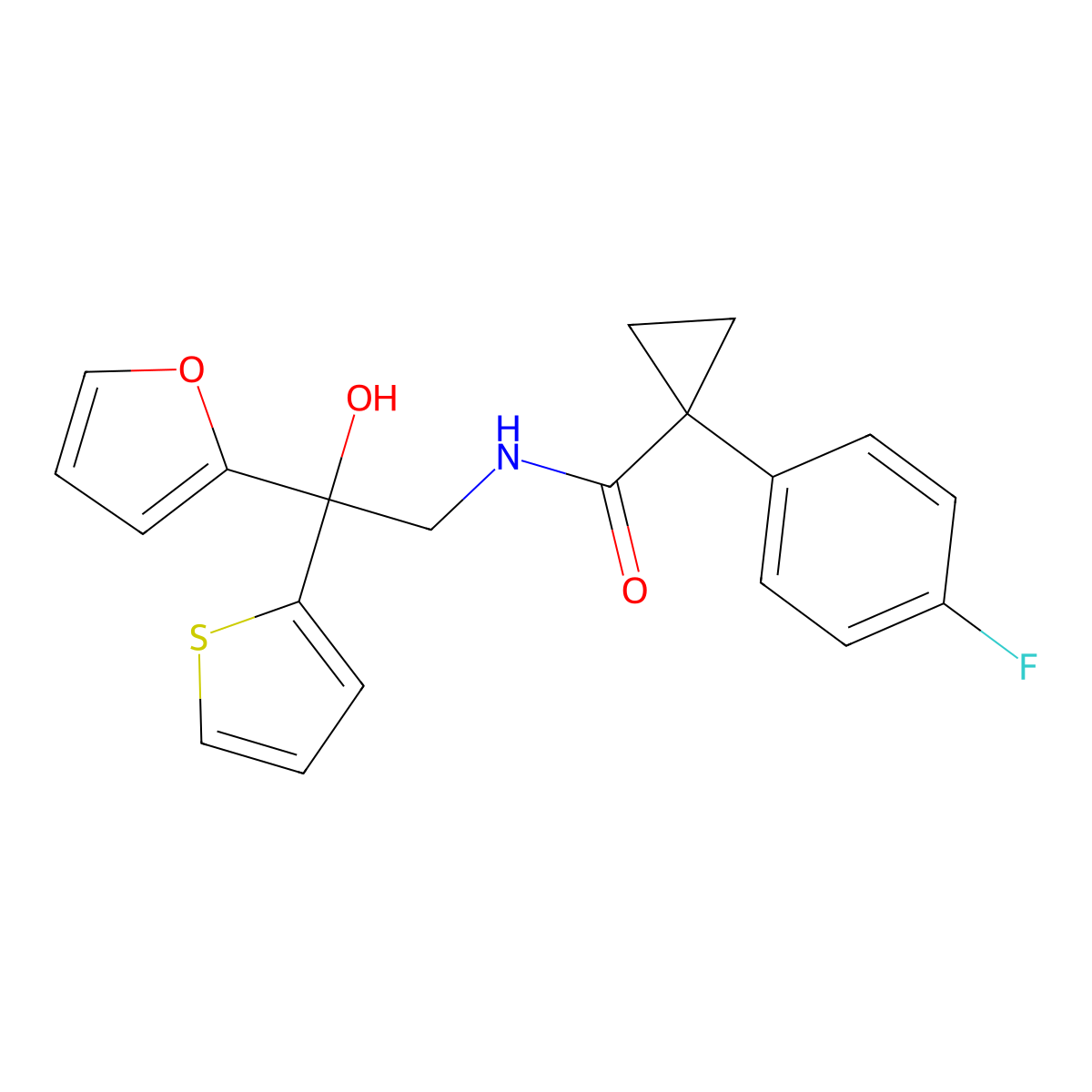 1-(4-fluorophenyl)-N-(2-(furan-2-yl)-2-hydroxy-2-(thiophen-2-yl)ethyl)cyclopropanecarboxamide molecular structure, CAS 2034333-67-8